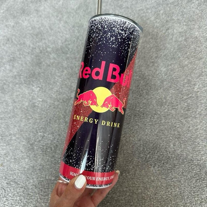 Red bull tumbler 20oz - black red glitter style ‘naughty bitch energy’ ‘unleash your slay’ perfect for on-the-go hydration - vacuum