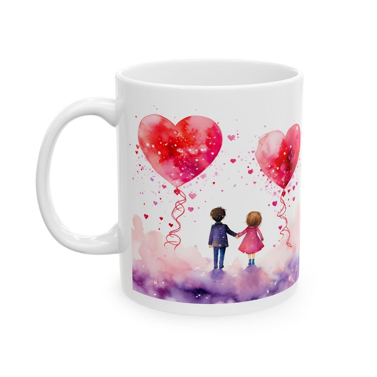 Cute couple mug with red heart balloon design - perfect gift for christmas, valentine's day, and birthdays - drinkware, cup tumblers washabl