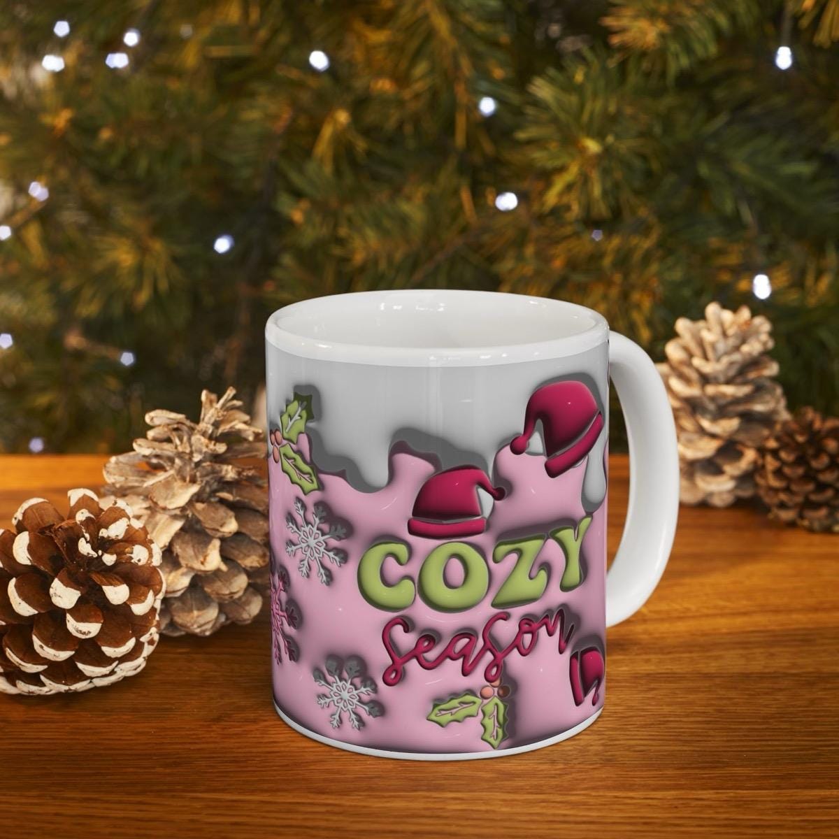 Cozy season 3d style christmas mug - perfect for the holidays - drinkware, cup tumblers reusable washable reuse ceramic coffee fun mugs xmas
