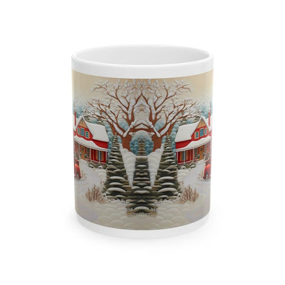 Retro truck and house christmas mug - secret santa stocking filler gift drinkware reusable tumbler reuse washable ceramic cup neutral mugs x