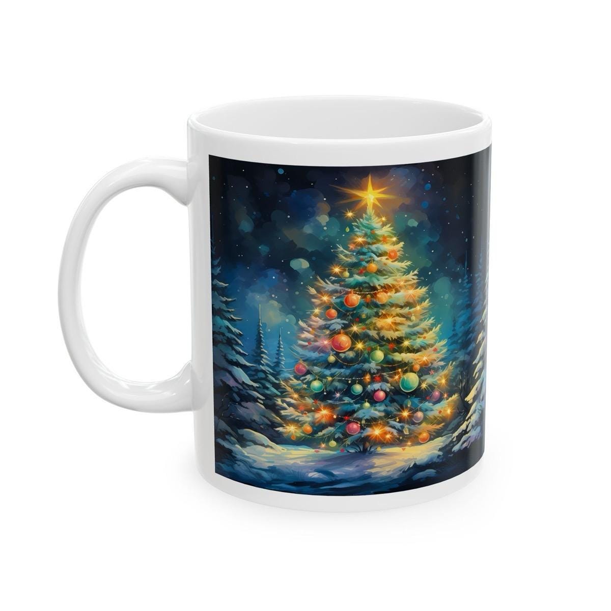 Cute christmas night tree mug - perfect secret santa stocking filler gift - gifts drinkware washable tumbler cup reuse reusable ceramic coff