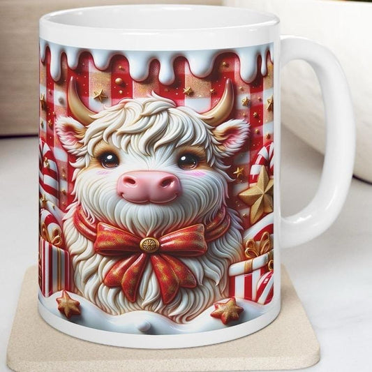 3d christmas highland cow mug – festive red and white design, perfect for holiday sips and gifts! drinkware reusable washable cup tumblers