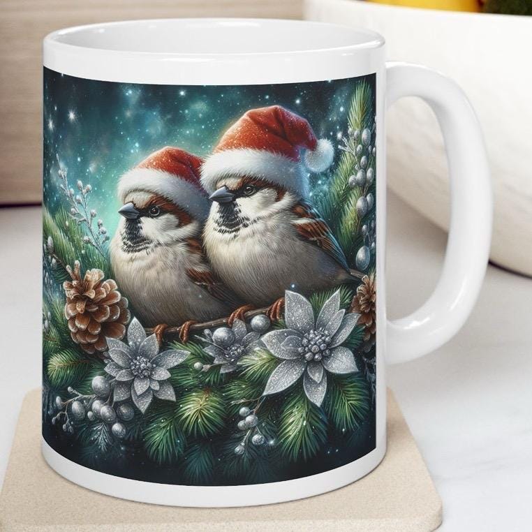Winter birds christmas mug - perfect for hot drinks - drinkware, tumblers cup reusable bottles washable ceramic reuse coffee xmas mugs tea f