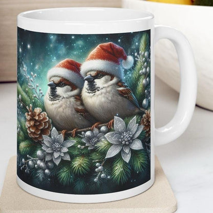 Winter birds christmas mug - perfect for hot drinks - drinkware, tumblers cup reusable bottles washable ceramic reuse coffee xmas mugs tea f