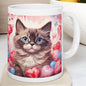 Cute kitten love heart mug - perfect xmas gift or stocking filler for valentines secret santa drinkware washable tumbler cup reuse coffee re