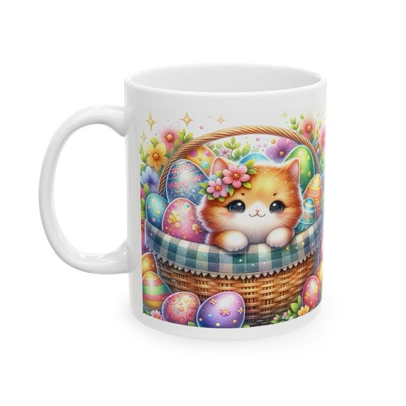 Easter kitten mug - cute gift - perfect for hot drinks - drinkware, tumblers cup bottles reusable washable portable reuse ceramic coffee eas