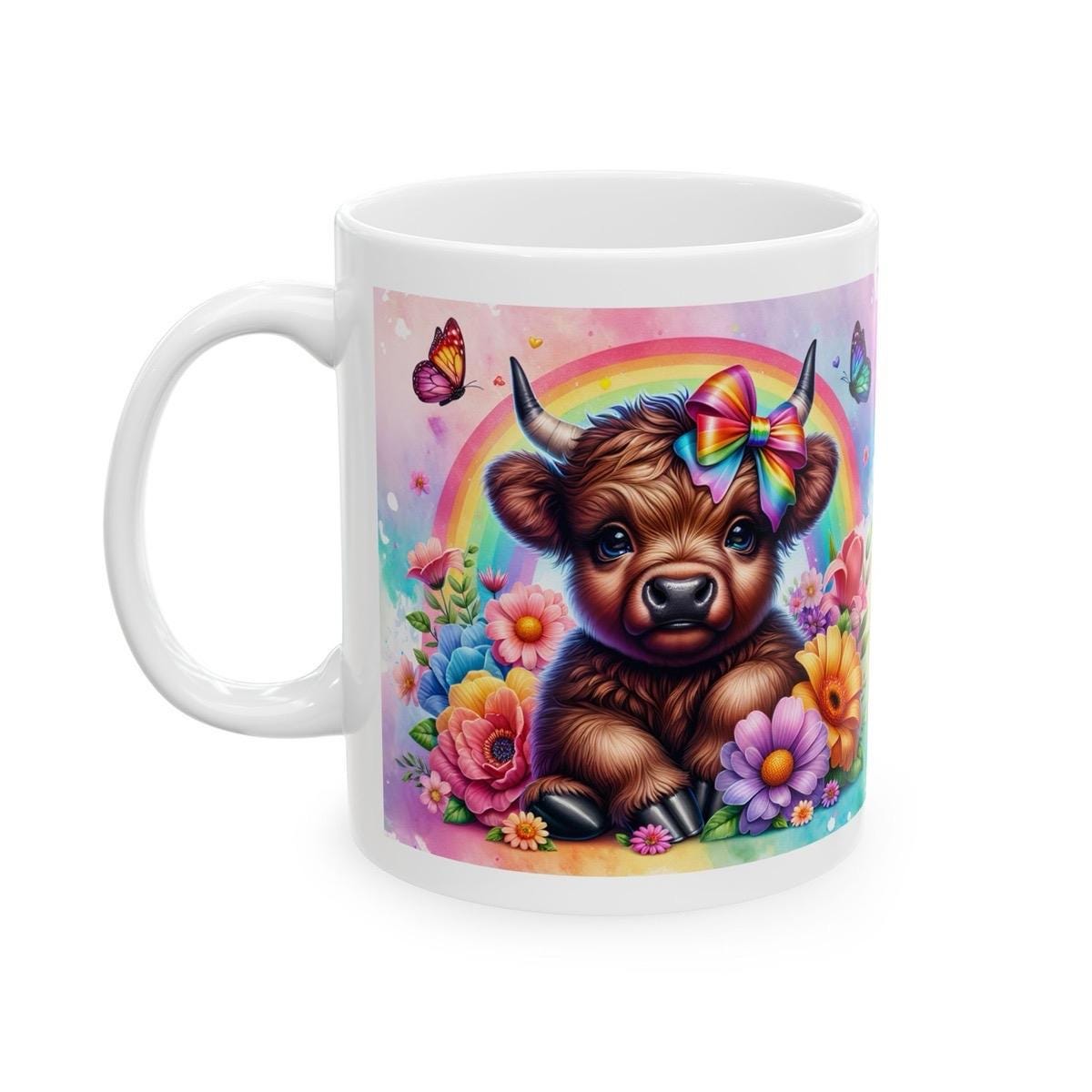 Cute rainbow highland cow 3d mug - perfect for your morning drinks - drinkware, cup tumblers coffee reusable washable ceramic reuse xmas mug
