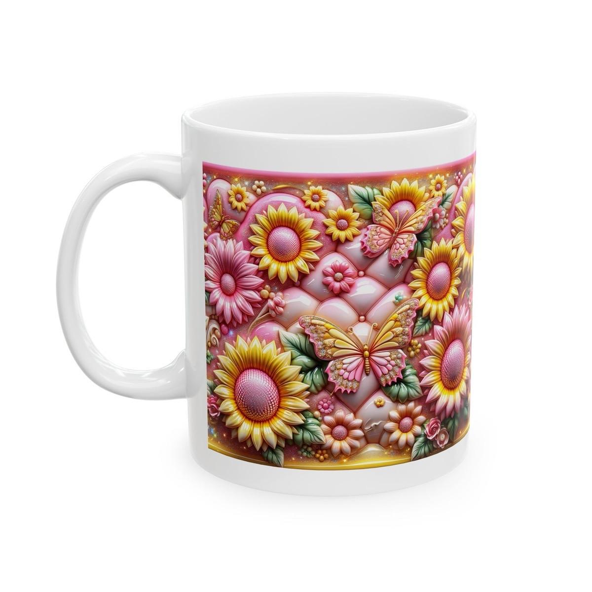 Butterfly flowers quilted 3d mug - perfect for your  tumbler reusable washable coffee reuse cup ceramic morning drinks - drinkware xmas