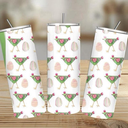 Cute easter chicken pattern tumbler 20oz - perfect for drinks - mug, drinkware cup bottles flasks bottled portable mothers day flask bottle
