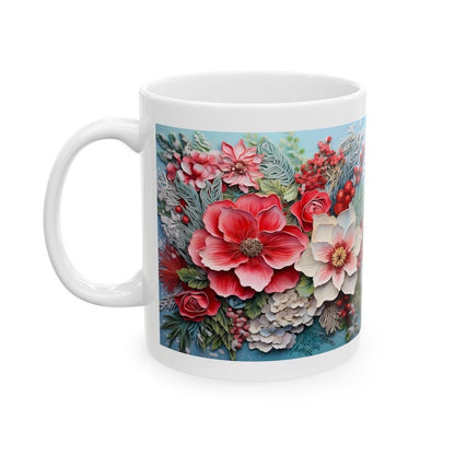 Winter christmas pink flowers 3d mug - secret santa - stocking filler - perfect gift for office supplies drinkware tumbler washable reuse re