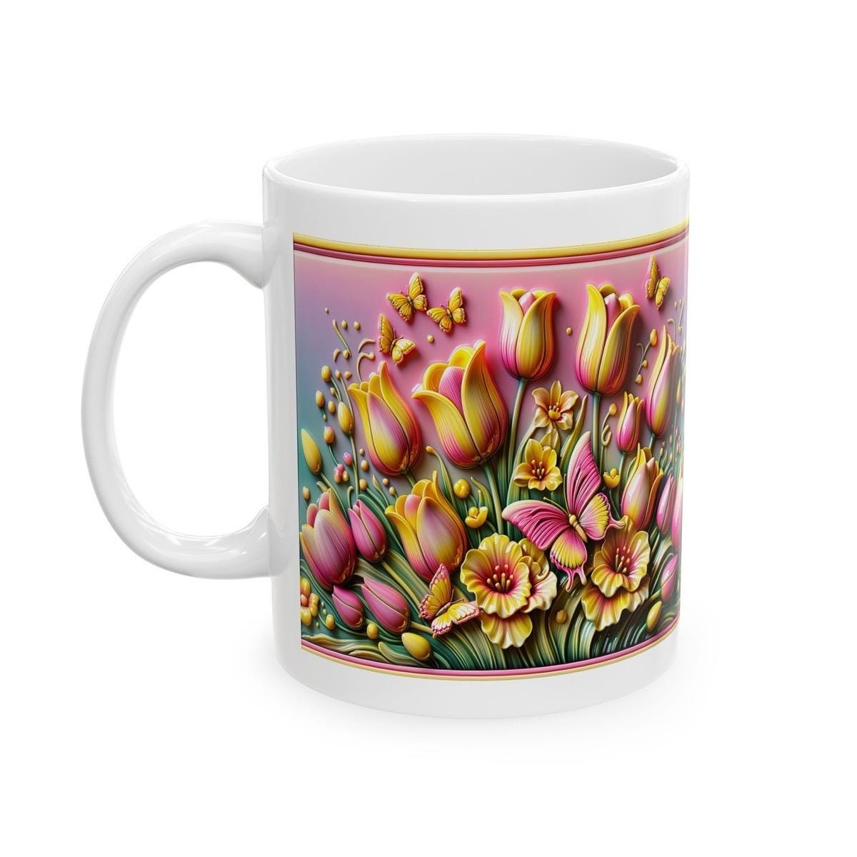 Tulip flower 3d mug - 11oz perfect for your morning drinks - drinkware, glass tumblers cup bottles reusable washable coffee ceramic xmas