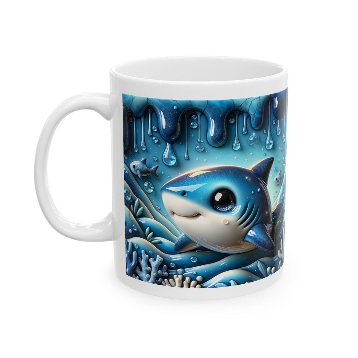 3d mug with shark water drip design - perfect tumbler for drinks - tumblers, drinkware cup glass bottles washable reusable ceramic reuse cof