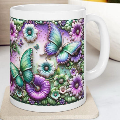 Purple magical butterfly flower 3d mug - perfect for coffee and tea - drinkware reusable tumbler washable cup reuse ceramic xmas mugs cute