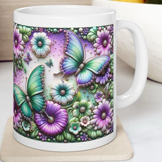 Purple magical butterfly flower 3d mug - perfect for coffee and tea - drinkware reusable tumbler washable cup reuse ceramic xmas mugs cute