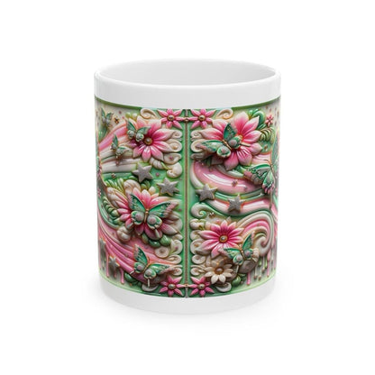 Pink butterfly flower 3d mug - perfect for your morning drinks - drinkware, tumblers coffee stylish tea washable reusable reuse cup ceramic