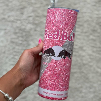 Red bull tumbler 20oz - pink glitter style perfect for on-the-go hydration - vacuum flask - cup drinkware mug bottles water bottles bottled