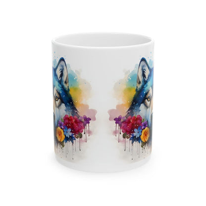 Floral art mug for dog lovers - xmas christmas gift - husky - drinkware festive washable reusable tumbler reuse cup ceramic coffee tea mugs
