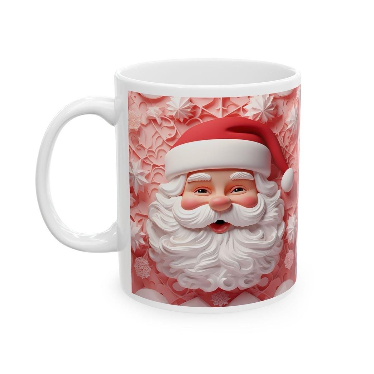3d pink santa mug - perfect secret santa stocking filler gift drinkware reuse tumbler washable cup reusable ceramic coffee neutral mugs xmas