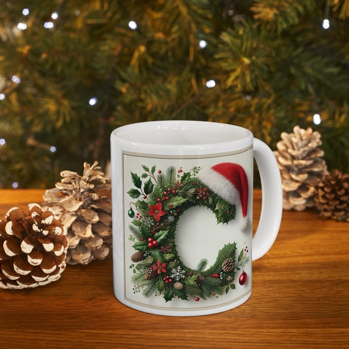 Personalised 'c' edition christmas mug - unique gift for xmas - stocking filler - drinkware washable reusable reuse ceramic cup tumbler coff