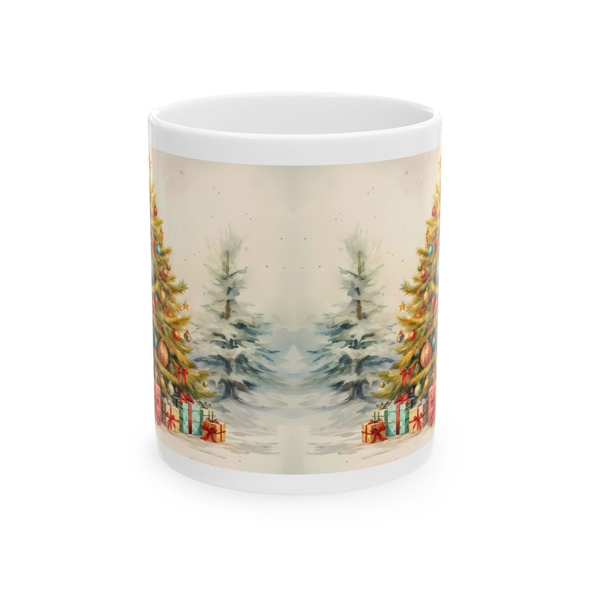 Christmas tree mug - secret santa stocking filler gift drinkware reuse washable reusable tumbler ceramic cup coffee xmas mugs tea festive cu
