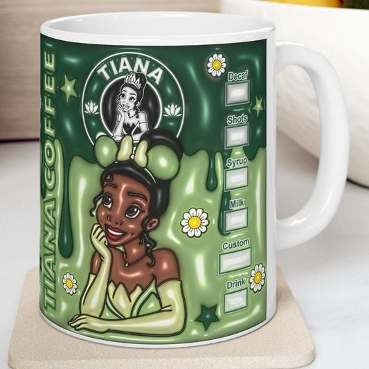 Tiana style mug gifts - perfect for coffee and tea lovers - drinkware, cup tumbler ceramic reuse reusable washable cute girly
