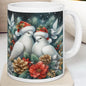 White doves christmas mug - perfect for hot beverages - tumblers, drinkware reusable cup washable reuse ceramic coffee xmas mugs tea festive