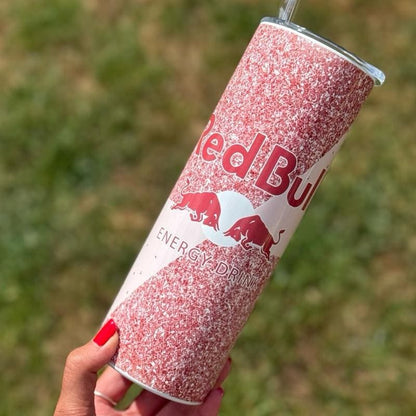 Red bull inspired tumbler 20oz - pink rose glitter style perfect for on-the-go hydration - vacuum flask - cup drinkware mug bottles water bo