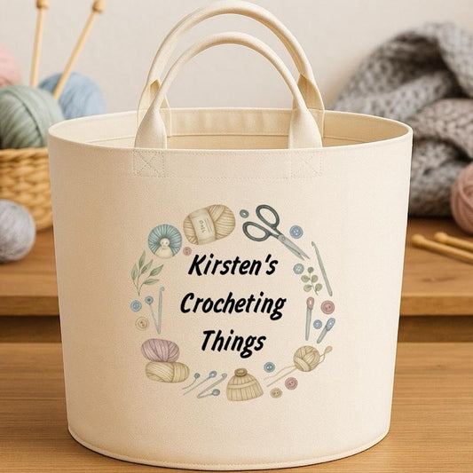 Personalised crocheting gift basket storage Felt Trug, perfect gifts women men kids gift fun storage basket trugs toy storage cute friend mum Lightweight Organiser Book teddies neutral gifts knitting lover crocheting