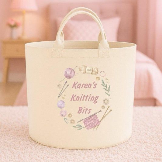 Personalised knitting gift basket storage Felt Trug, perfect gifts women men kids gift fun storage basket trugs toy storage cute friend mum Lightweight Organiser Book teddies neutral gifts knitting lover crocheting