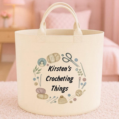 Personalised crocheting gift basket storage Felt Trug, perfect gifts women men kids gift fun storage basket trugs toy storage cute friend mum Lightweight Organiser Book teddies neutral gifts knitting lover crocheting