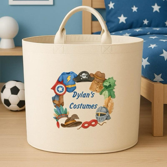 Personalised costumes dress up basket storage Felt Trug, perfect gifts boys kids gift fun storage basket trugs toy storage cute friend mum book storage Flower Organiser Decorative Floral Room