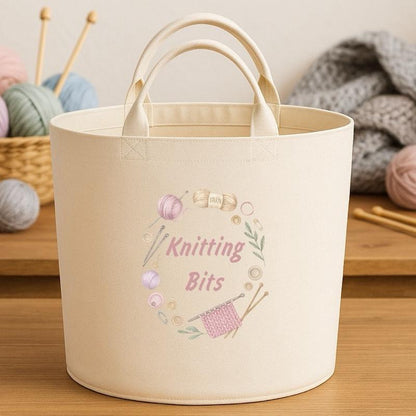 Personalised knitting gift basket storage Felt Trug, perfect gifts women men kids gift fun storage basket trugs toy storage cute friend mum Lightweight Organiser Book teddies neutral gifts knitting lover crocheting