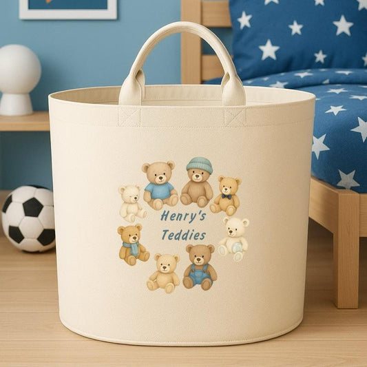 Personalised teddy gift basket storage Felt Trug, perfect gifts boys kids gift fun storage basket trugs toy storage cute friend mum Lightweight Organiser Book teddies neutral gifts