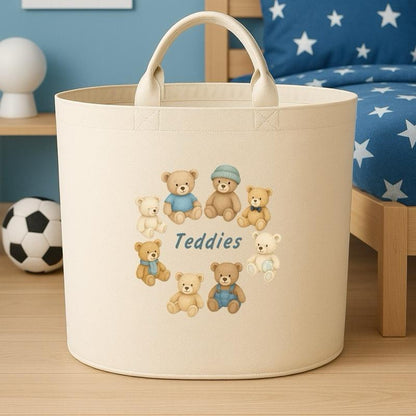 Personalised teddy gift basket storage Felt Trug, perfect gifts boys kids gift fun storage basket trugs toy storage cute friend mum Lightweight Organiser Book teddies neutral gifts
