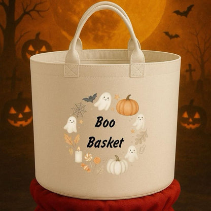 Boo Basket Felt Trug Storage with Halloween Ghosts and Pumpkins Design for Storage Needs fun gifts gift Halloween cute funny friends mum girlfriend boyfriend dad present Decorative Organiser