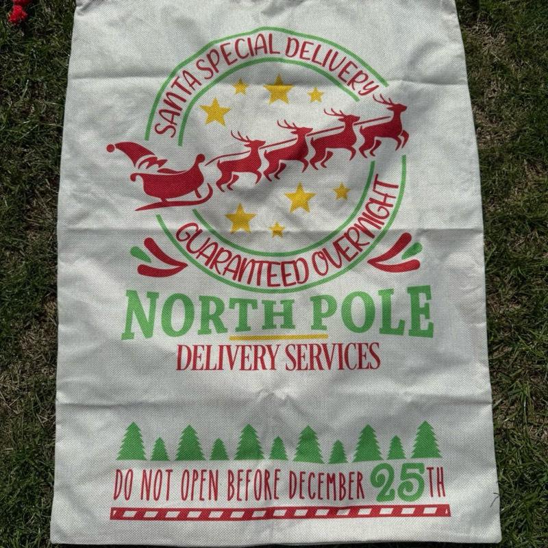 Large Premium Personalised Christmas Sack – North Pole delivery services design - Santa Gift Bag – Custom Name – Kids & Adults - Personalised Christmas stocking 64cmx48cm