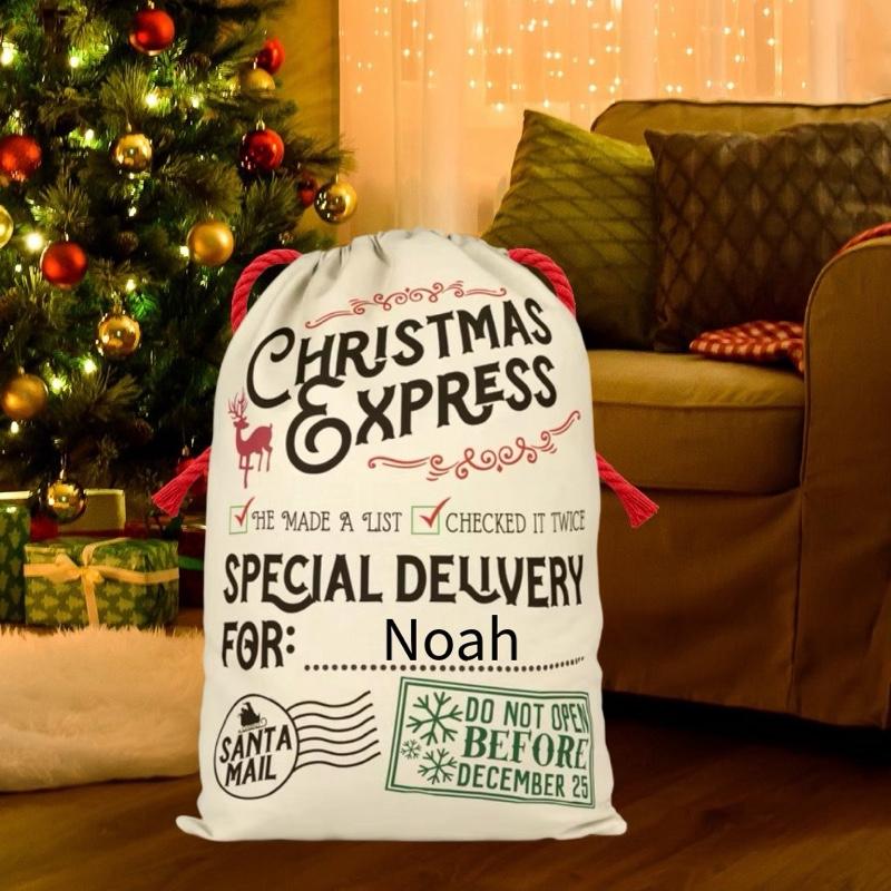 Large Premium Personalised Christmas Sack – Christmas express special delivery design - Santa Gift Bag – Custom Name – Kids & Adults - Personalised Christmas stocking 64cmx48cm