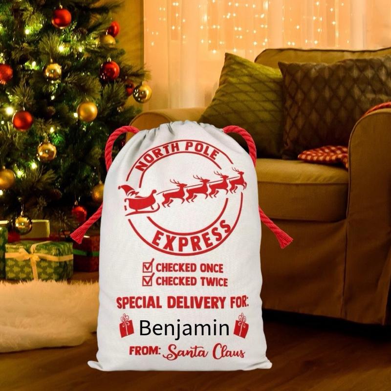 Large Premium Personalised Christmas Sack – Red North Pole delivery services design - Santa Gift Bag – Custom Name – Kids & Adults - Personalised Christmas stocking 64cmx48cm