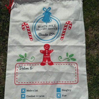 Large Premium Personalised Christmas Sack – North Pole delivery design - Santa Gift Bag – Custom Name – Kids & Adults - Personalised Christmas stocking 64cmx48cm