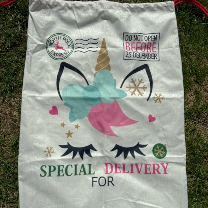 Large Premium Personalised Christmas Sack – Unicorn design - Santa Gift Bag – Custom Name – Kids & Adults - Personalised Christmas stocking 64cmx48cm