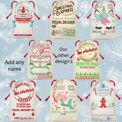 Large Premium Personalised Christmas Sack – Mermaid design - Santa Gift Bag – Custom Name – Kids & Adults - Personalised Christmas stocking 64cmx48cm