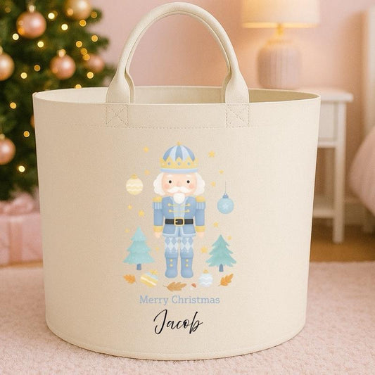 Personalised merry christmas nutcracker trug storage Felt Trug basket, perfect gifts girls boys mum dad fun cute funny  kids gift storage basket trugs toy storage Xmas eve gift Lightweight Organiser Artwork Chocolate stocking filler gifts