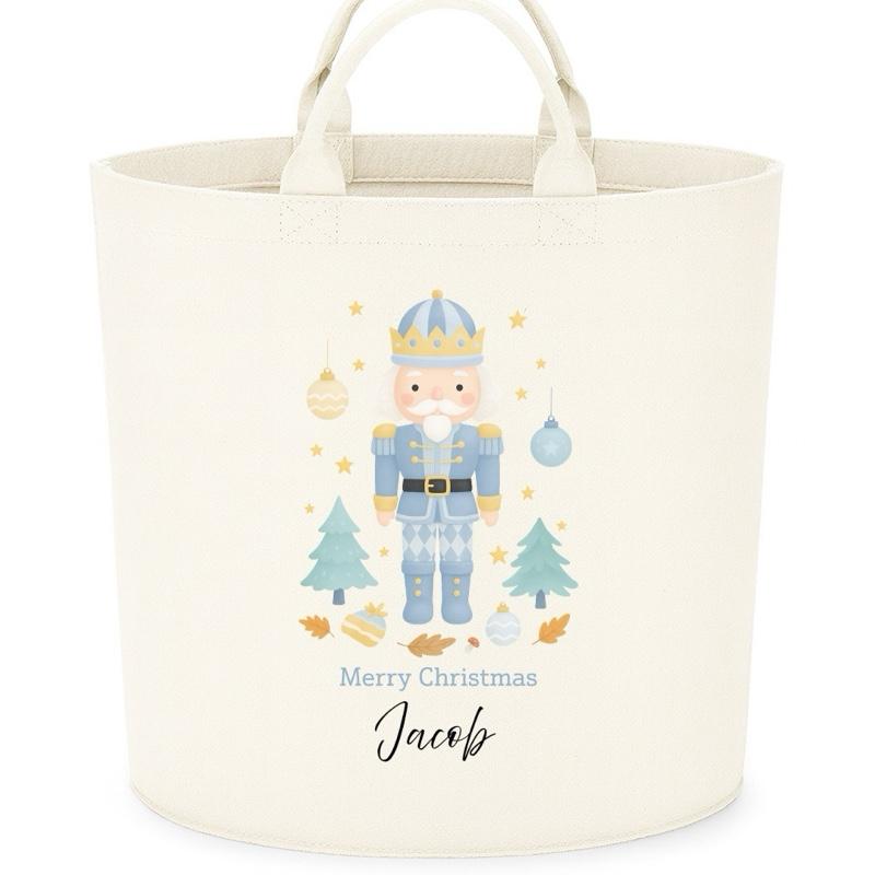 Personalised merry christmas nutcracker trug storage Felt Trug basket, perfect gifts girls boys mum dad fun cute funny  kids gift storage basket trugs toy storage Xmas eve gift Lightweight Organiser Artwork Chocolate stocking filler gifts