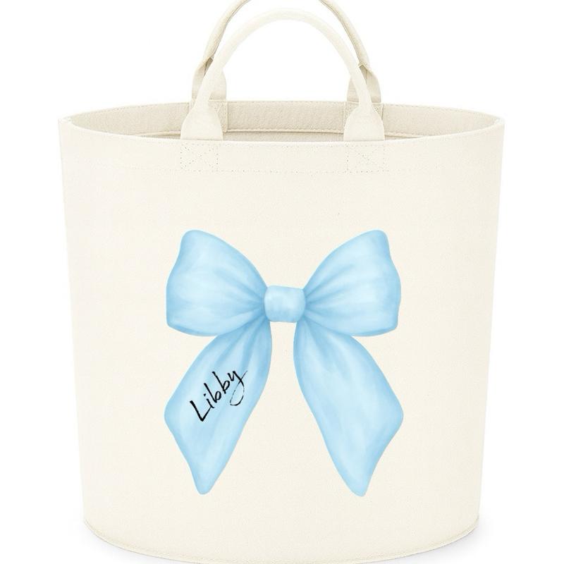 Personalised christmas birthday ribbon bow storage Felt Trug basket, perfect gifts girls boys mum dad fun cute funny  kids gift storage basket trugs toy storage Xmas eve gift Lightweight Organiser Artwork Chocolate stocking filler gifts