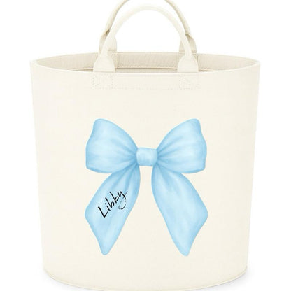 Personalised christmas birthday ribbon bow storage Felt Trug basket, perfect gifts girls boys mum dad fun cute funny  kids gift storage basket trugs toy storage Xmas eve gift Lightweight Organiser Artwork Chocolate stocking filler gifts