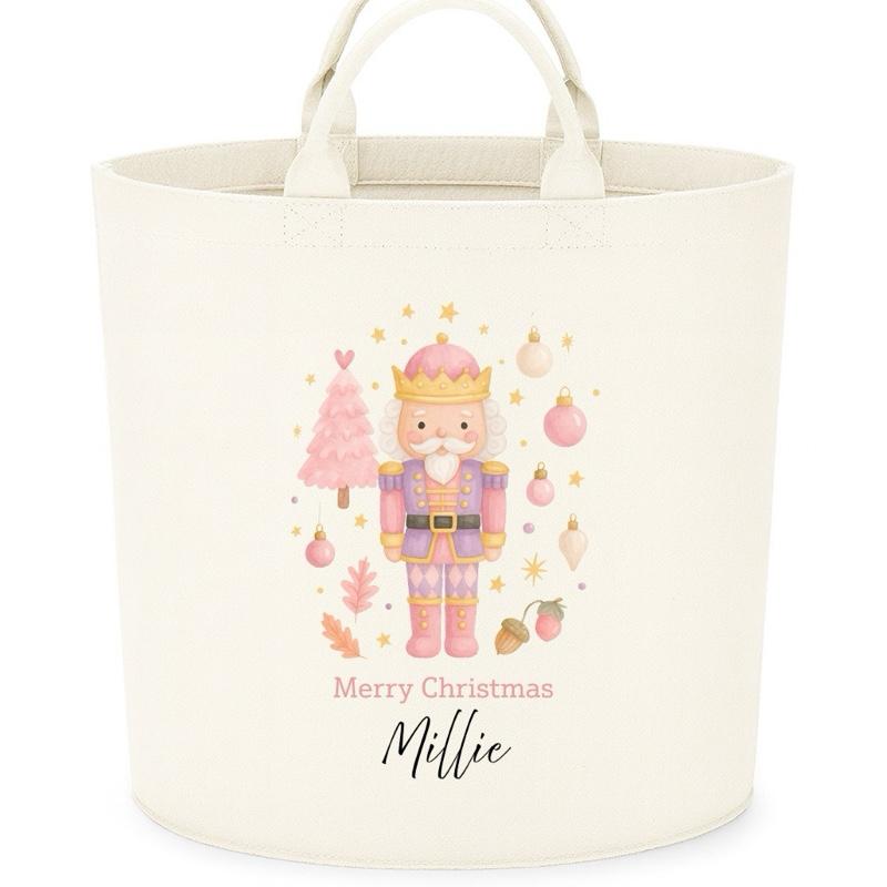 Personalised merry christmas nutcracker trug storage Felt Trug basket, perfect gifts girls boys mum dad fun cute funny  kids gift storage basket trugs toy storage Xmas eve gift Lightweight Organiser Artwork Chocolate stocking filler gifts