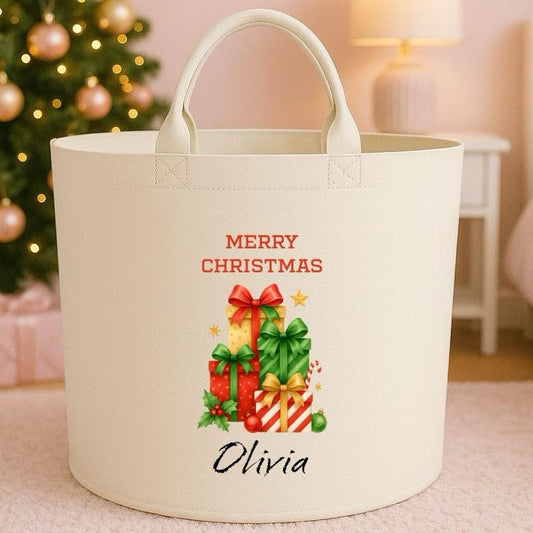 Personalised ‘merry Christmas’ storage Felt Trug basket, perfect gifts girls boys mum dad fun cute funny  kids gift storage basket trugs toy storage Xmas eve gift Lightweight Organiser Artwork Chocolate stocking filler gifts