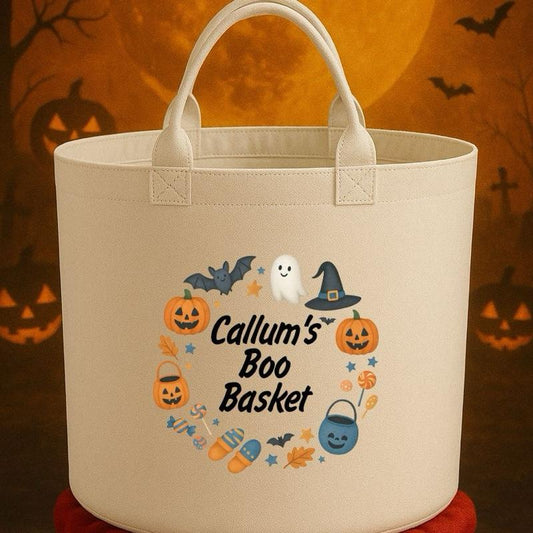 Personalised Boo Basket Felt Trug Storage with Halloween Ghosts and Pumpkins Design for Storage Needs fun gifts gift Halloween cute funny friends mum girlfriend boyfriend dad present Decorative Organiser