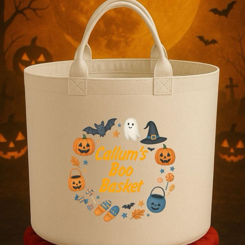 Personalised Boo Basket Felt Trug Storage with Halloween Ghosts and Pumpkins Design for Storage Needs fun gifts gift Halloween cute funny friends mum girlfriend boyfriend dad present Decorative Organiser