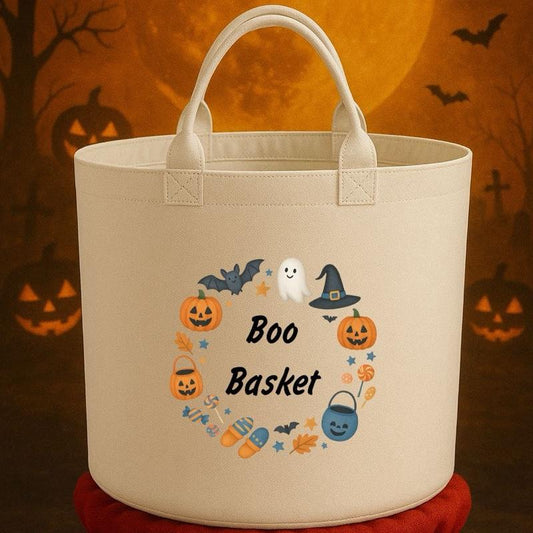 Boo Basket Felt Trug Storage with Halloween Ghosts and Pumpkins Design for Storage Needs fun gifts gift Halloween cute funny friends mum girlfriend boyfriend dad present Decorative Organiser